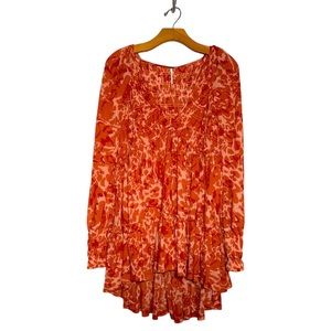Free People Dark Romance V-Neck Long Sleeve Tunic Top Blouse Orange Size Large